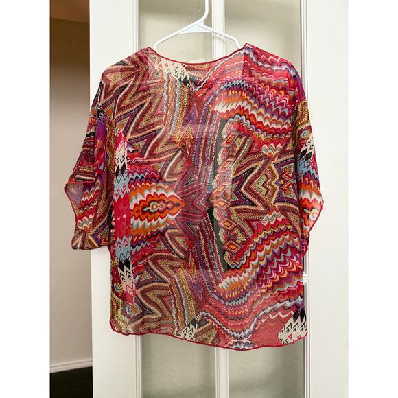 Lottie & Holly by Band of Gypsies Women's Red print Kimono cropped - Picture 6 of 8